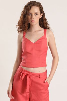 Top crop lino liola mujer coral