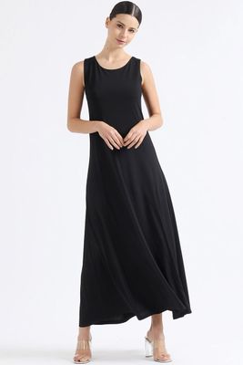 Vestido Largo Basico Punto, Negro Liola