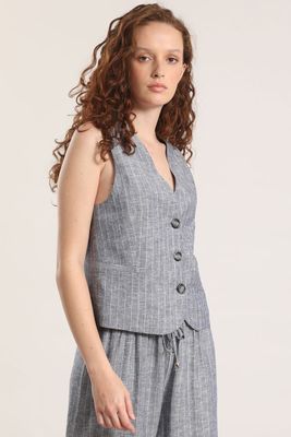 Chaleco sastre rayas liola mujer azul