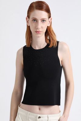 Top Tejido Punto Con Aplicacion, Negro Liola