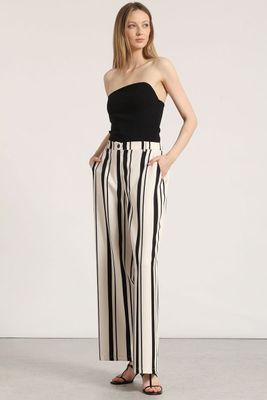 Pantalón ancho rayas liola mujer negro