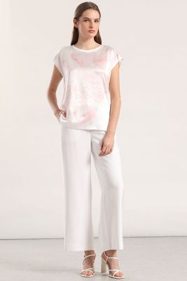 Imagen 2 del producto Polera satín estampado y strass liola mujer crudo