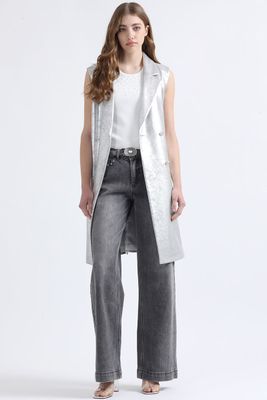 Imagen 2 del producto Chaqueta Larga Efecto Gamuza Metalizada, Plateado Liola