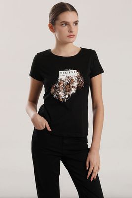 Polera algodon piton mujer Liola negro