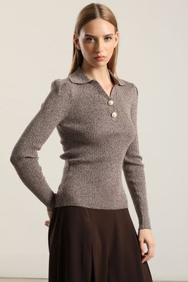 Imagen 1 del producto Jersey punto, boton perla, cafe Liola