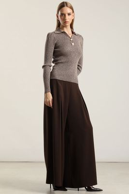 Imagen 2 del producto Jersey punto, boton perla, cafe Liola