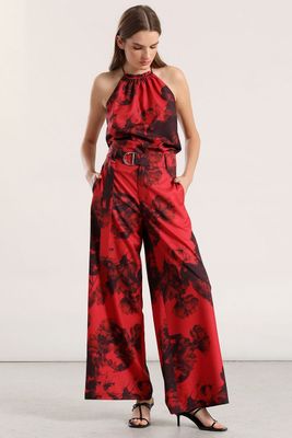 Pantalon ancho estampado mujer liola rojo