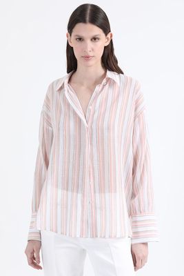 Imagen 2 del producto Camisa Listada Fantasia Hilo Metalizado, Naranjo Liola