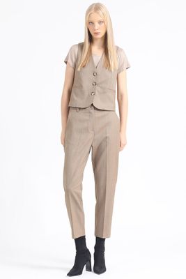 Pantalon Sastre, Tiro Alto, Espiga Listado, Cafe Liola