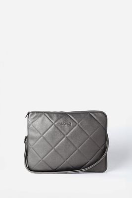 Bolso Laptop, Acolchado, Efecto Cuero Metalizado, Gris Liola