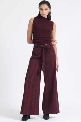 Imagen 2 del producto Pantalon Palazzo, Tiro Alto, Estampado Piton, Burdeo Liola