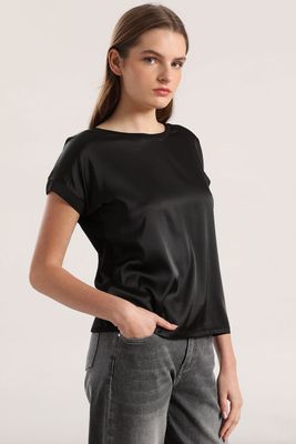 Polera básica satin Liola mujer negro