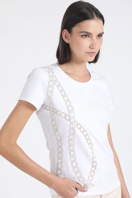 Polera Algodón Spandex, Cadena Strass, Crudo Liola