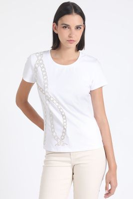 Imagen 2 del producto Polera Algodón Spandex, Cadena Strass, Crudo Liola