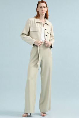Pantalon Ancho Tiro Alto, Beige Liola