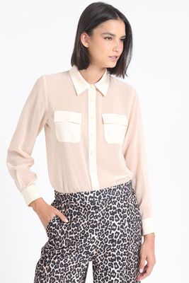 Blusa Gasa, Aplicación Satin, Beige Liola