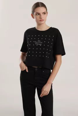 Imagen 1 del producto Polera algodon, tachas mujer Liola negro