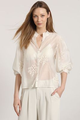 Blusa semitransparente bordado liola mujer crudo