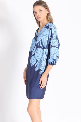 Vestido Recto Satin Estampado, Azul Liola