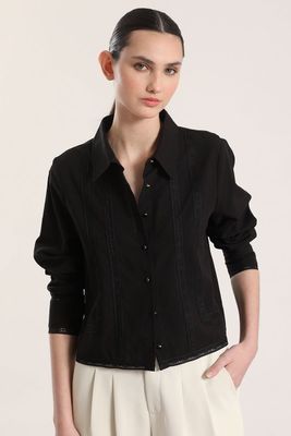 Camisa con cinta liola mujer negro