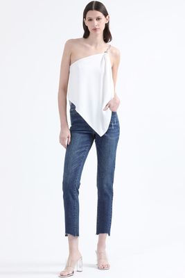 Imagen 2 del producto Top Asimetrico, Gasa Doble, Aplicación Strass, Crudo Liola