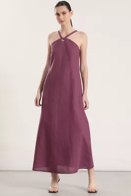 Vestido Maxi Lino Liola Mujer Vino Vestidos