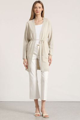 Tapado largo con hilo metalizado Liola mujer beige