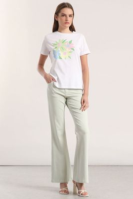 Polera estampado flores liola mujer blanco