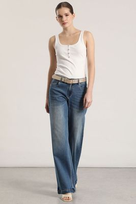 Jeans straight con cinturón liola mujer azul