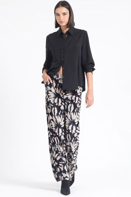 Pantalon Ancho, Tiro Alto, Estampado, Beige Liola