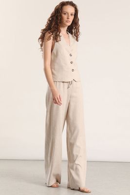 Imagen 2 del producto Pantalón recto lino rayas liola mujer beige