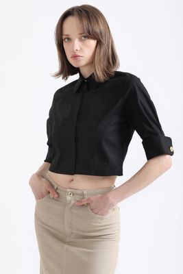 Blusa Cropped Coyeras, Algodón, Negro Liola