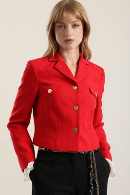 Imagen 2 del producto Chaqueta cropped, tapetas fantasia, rojo Liola