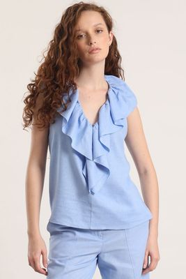 Blusa lino liola mujer celeste