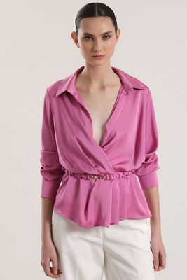 Blusa cruzada con cinturón Liola mujer fresa