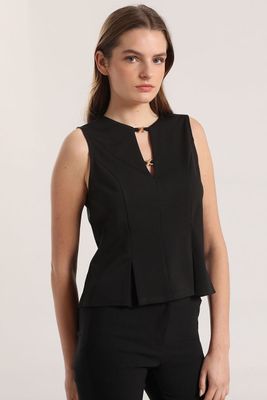 Top aplicación metálica liola mujer negro