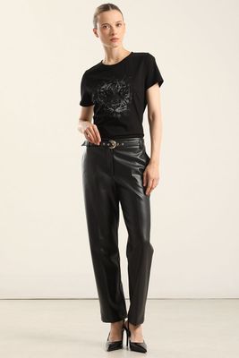 Imagen 2 del producto Pantalón sastre tiro alto, cinturon, negro Liola