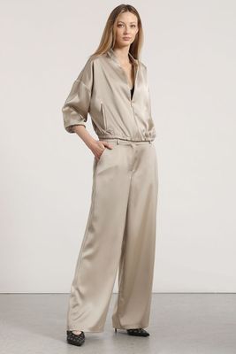 Pantalón ancho satinado liola mujer beige