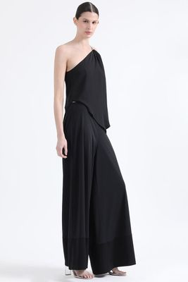 Imagen 2 del producto Top Asimetrico, Gasa Doble, Aplicación Strass, Negro Liola