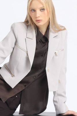 Blazer Crop Cierres Fantasia, Gris Liola