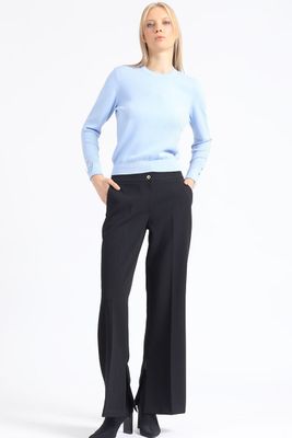 Pantalon Flare Tiro Alto, Abertura, Negro Liola