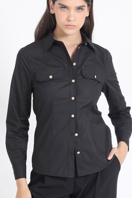 Camisa Entallada Algodón Poplin, Negro Liola