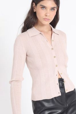 Cardigan Cuello Tejido Punto, Rosa Liola