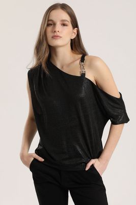 Top asimétrico folia mujer Liola negro