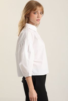 Imagen 2 del producto Blusa poplin, pliegues, blanco Liola