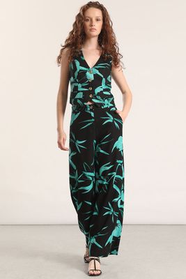 Pantalón ancho lino estampado liola mujer negro