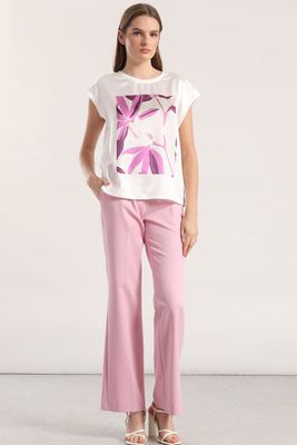 Polera satin flor estampada liola mujer fucsia