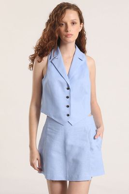 Chaleco sastre lino liola mujer celeste