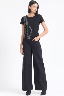 Imagen 2 del producto Polera Algodón Spandex, Cadena Strass, Negro Liola