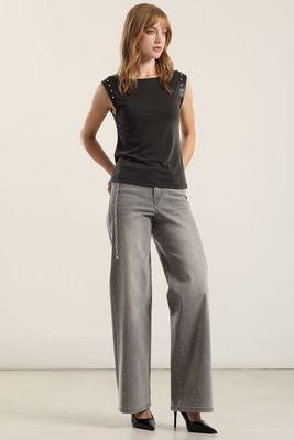 Imagen 2 del producto Polera Aplicacion Tachas, Grafito Liola